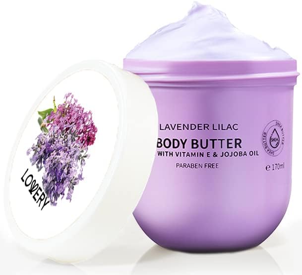 Lavender Lilac Body Butter - Shea Cream with Jojoba Oil & Vitamin E - Hydrating Natural Moisturizer for Hands - 5.74 Fl Oz 5.74 Ounce (Pack of 1)