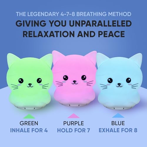 [Australia] - Mindfulness 'Breathing Kitty' | 4-7-8 Guided Visual Meditation Breathing Light | 3 in 1 Device with Night Light & Noise Machine for ADHD Anxiety Stress Relief Sleep - Gift for Kids Adult Women Men 