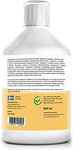 Hydrolyzed Liquid Collagen Food Supplement | Support for Joints, Skin, Muscles, Hair, &Nail Growth | for Women &Men | 500ml (Sugar Free).