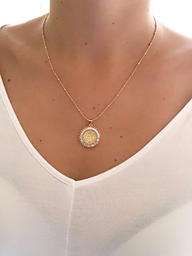 LESLIE BOULES Saint Benedict Medal 18K Gold Plated Delicate Necklace 18 Inches Length