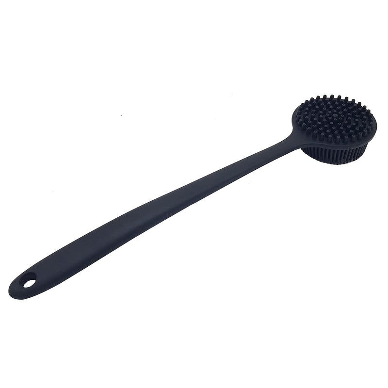 [Australia] - DNC Back Scrubber for Shower Soft Silicone Bath Body Brush with Long Handle (Black) Black 