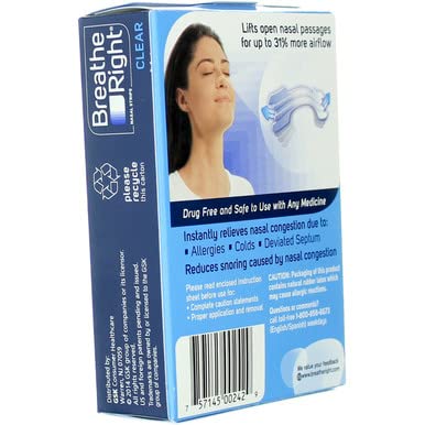 [Australia] - Breathe Right Nasal Strips Clear Sensitive Skin Small/Medium - 30 Strips, Pack of 4 