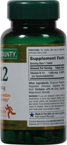 Nature's Bounty Vitamin B12 1000 mcg Supplements, Supports Energy Metabolism, 200 Ct (Pack of 2) 200 Count (Pack of 2)