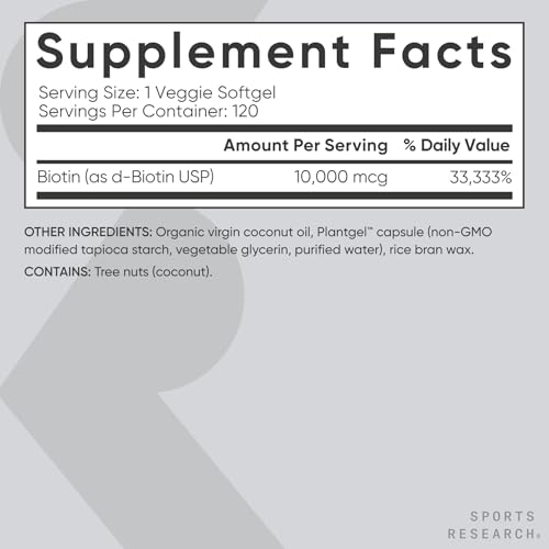 Sports Research® Triple Strength Omega 3 Fish Oil 1250mg from Wild Alaska Pollock - Burpless Fish Oil Supplement with Omega3s EPA & DHA and Vegan Biotin 10,000mcg + Coconut Oil Max Strength B7 Vitamin