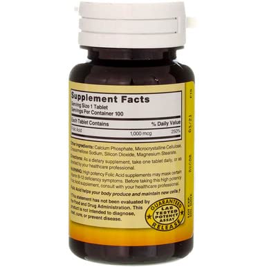 Nature`s Blend Folic Acid 1000mcg Tablets 100 Count (4 Pack)