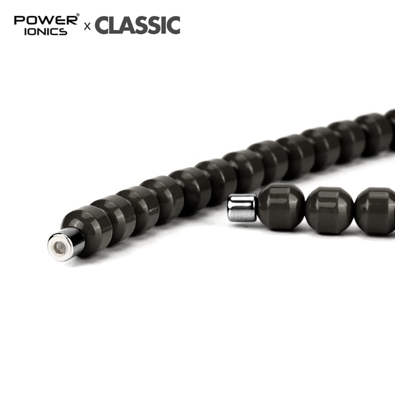 [Australia] - Power Ionics 0.3 inch Black Tourmaline Beaded Necklace, Infinity Stretch Necklace, Fit for Size 19 inch, with Magnet Buckle DarkGray 