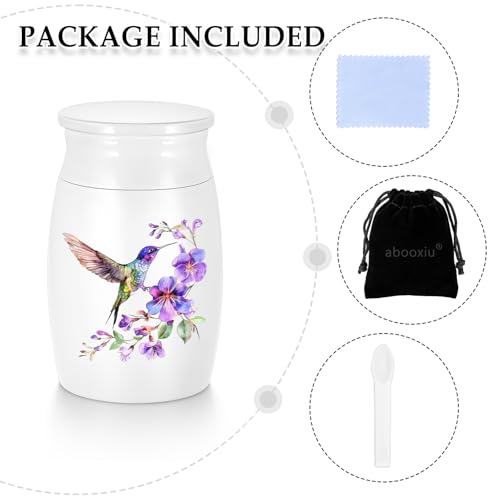 Abooxiu Small Hummingbird Mini Urn for Ashes Aluminium Memorial Small Ash Keepsake Urn Purple Hummingbird