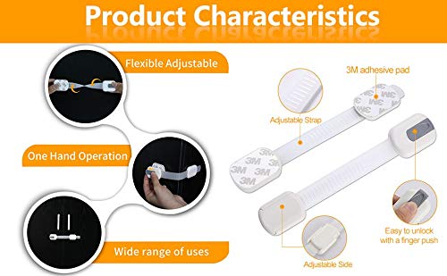 [Australia] - 6 Pack Vmaisi Multi-Use Adhesive Straps Locks - Childproofing Baby Proofing Cabinet Latches for Drawers, Fridge, Dishwasher, Toilet Seat, Cupboard, Oven,Trash Can, No Drilling (White) (6) 6 