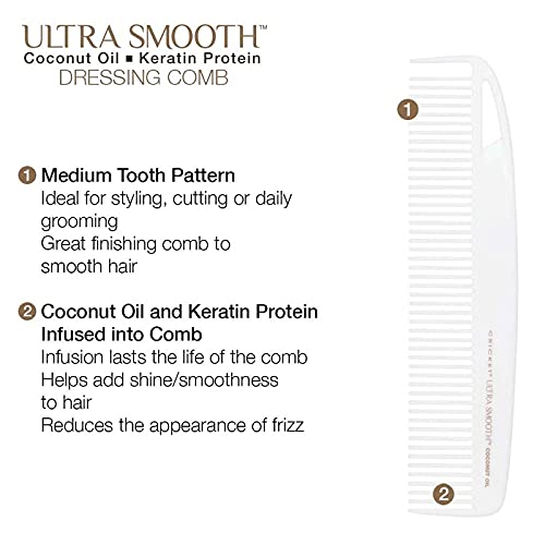 Cricket Ultra Smooth Coconut Dressing Comb - Infused with Coconut Oil & Keratin for Frizz-Free Shine, Ideal for Styling, Smoothing, and Cutting Shorter Hair Dressing Coconut Oil
