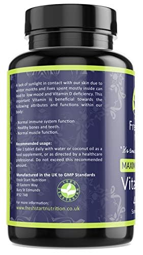 Vitamin D 4000 iu High Strength Premium Vitamin D3 Immune Support Tablets - 1 Year Supply Vegetarian Tiny Vitamin D3 4000iu Pills - VIT D Supplement Cholecalciferol - UK Made Fresh Start Nutrition