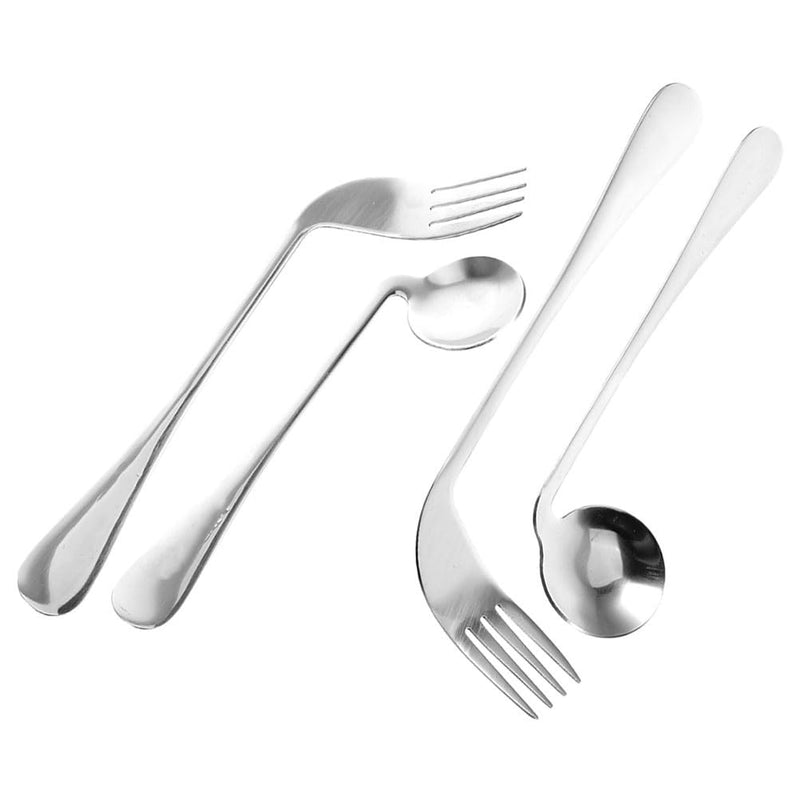 Lurrose 4 Pcs Adaptive Utensils Spoons Forks Set 90 Degree Eating Utensils for Arthritis, Disabled People, Elderly, 7.87 in