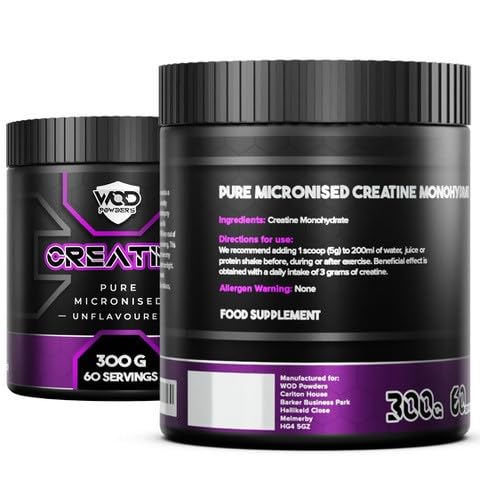 Creatine Monohydrate Powder 300g – Micronised Creatine | Proven to Improve Physical Performance and Recovery | Suitable for Vegans, Unflavoured, Scoop Included - Made in The UK by WOD Powders