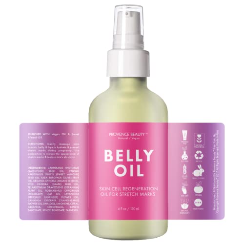 Belly Oil for Pregnancy and Stretch Marks Reduction - All Natural Scar Prevention Therapy - Safe to Use During and Postpartum - Uneven Skin Tone Dermatologist Recommended - 4 Fl Oz by Provence Beauty Renewed