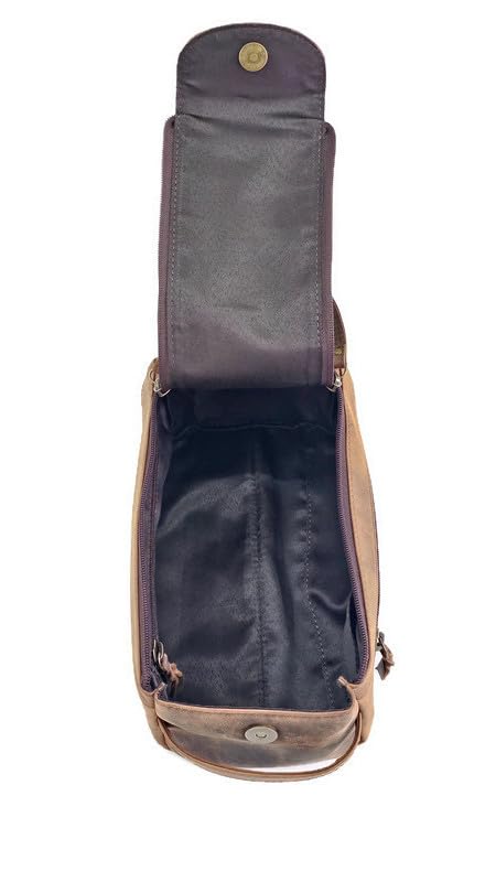 Leather Toiletry Wash Bag: Stylish Travel Organizer with Durable Construction and Water Resistant Lining.