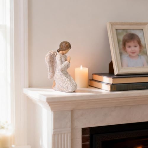 Praying Angel Figurines, Baptism Gift for Girls, Hand-Painted Resin Statue