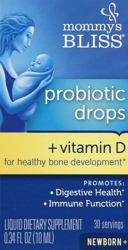 [Australia] - Mommy's Bliss Baby Probiotic Drops + Vitamin D, Supports Digestive Health and Immunity, 400IU Vitamin D for Healthy Bone Development, Newborns +, Flavorless, 0.34 Fl Oz (30 Servings) 