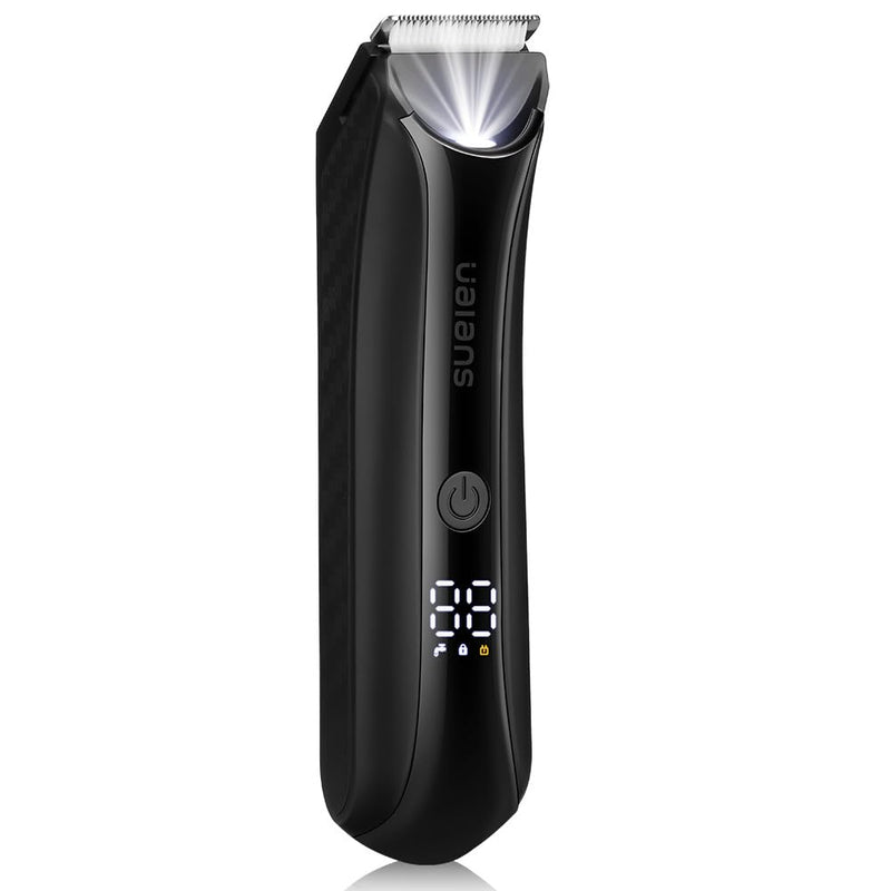 [Australia] - Ualans intimate razor for men, electric body razor for men with LED light and display, IPX7 waterproof body hair trimmer, 100% waterproof including 4 attachment combs, gifts for men 
