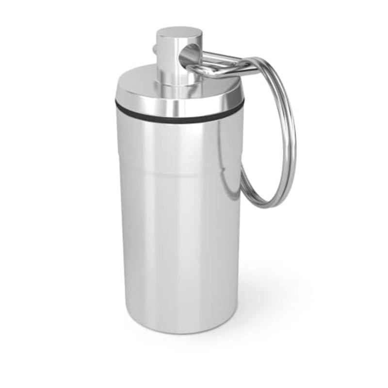 EZY DOSE Keychain Pill Box and Medicine, Vitamin Container, Safe for Money & Travel Items, Metal Canister, Medium Compartments, Various, BPA Free Silver