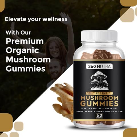 Premium Organic Mushroom Gummies| Immune Support and Antioxidant Boost Vegan Gummies | All-Natural Immunity-Enhancing Mushroom Supplements for Adults| Focus Gummies for Memory, Focus and Nerve Health