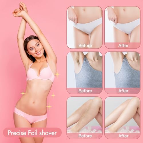 [Australia] - Bikini Trimmer & Gel for Women - 2 in 1 Electric Lady Pubic Hair Groomer Painless Hair Removal Razor Body Shaver, Portable Ladies Shaver with 2 Trimmer Heads, IPX7 Waterproof Pink-1 