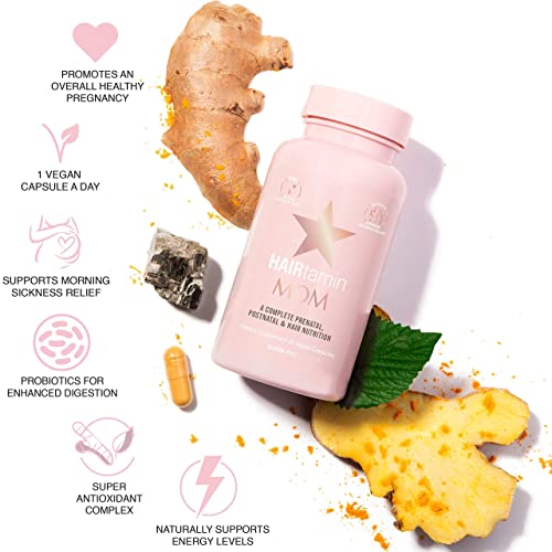 [Australia] - HAIRtamin MOM Vegan Prenatal & Postnatal Multivitamin Supplement & Hair Vitamin Pregnancy, Postpartum, Breastfeeding Probiotic One-a-Day Hair Vitamins with Biotin, Zinc, Iron (30 Counts) 30 Count (Pack of 1) 