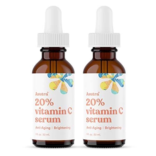 ASUTRA 2 Pack 20% Vitamin C Serum, 1 fl oz (Pack of 2) (1 Fl Oz) | Ferulic & Hyaluronic Acid, Vitamin E, Aloe, Jojoba, Brightening Face Serum 1 Fl Oz (Pack of 2)