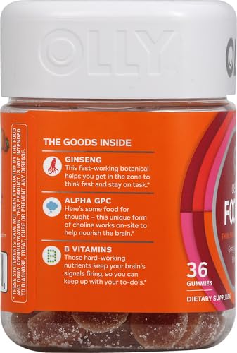 OLLY Laser Focus Gummy, Ginseng, Alpha GPC, B Vitamins, Berry Tangerine Flavor - 36 Count (Pack of 2) 36 Count (Pack of 2)