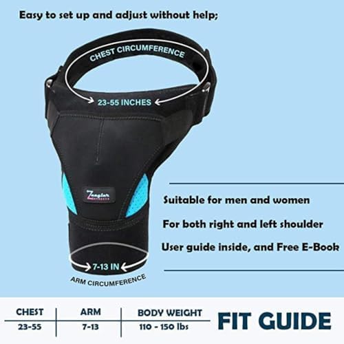 Shoulder Brace for Women and Men - Support for Torn Rotator Cuff, AC Joint Pain Relief and Dislocated Shoulder. Compression Sleeve, Arm Immobilizer Wrap, Stability Strap + Free Extension, Left-Right Small-Medium 1 Pack Blue