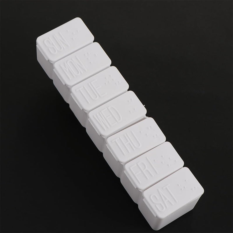 White Portable Weekly Pill Organizer, Travel Daily 7-Days Braille Pill Box Containers for Medicine Supplements Vitamin Fish Oil Personal Pill Organizers