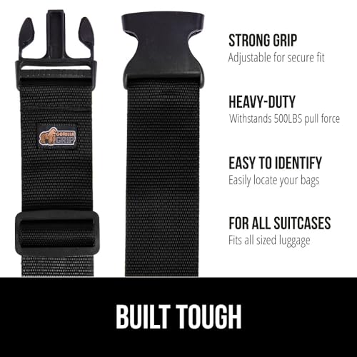 Gorilla Grip Luggage Straps and Tactical Flashlights, Luggage Straps Tightening Belts 2 Pack, Tactical Flashlight Adjustable Mode 2 Pack, Both in Black, 2 Item Bundle