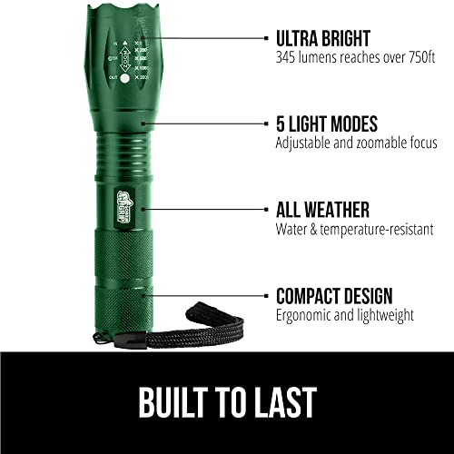 GORILLA GRIP Luggage Straps and Tactical Flashlights, Luggage Straps Tightening Belts 8 Pack in Green, Tactical Flashlight Adjustable Mode 2 Pack in Hunter Green, 2 Item Bundle