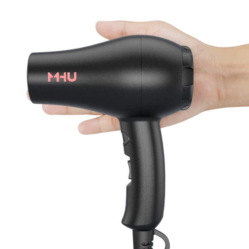 [Australia] - Mini Blow Dryer Ceramic Ionic 1000 Watts for Painting and Acrylic Pouring, Small Hair Dryer Compact and Lightweight for Kids and Travel, 2 Speed Settings and Cool Shot Plus Concentrator, Black 