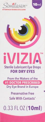 iVIZIA Sterile Lubricant Eye Drops for Dry Eyes, Preservative-Free, Moisturizing, Dry Eye Relief, Contact Lens Friendly, 0.33 fl oz Bottle 10ml