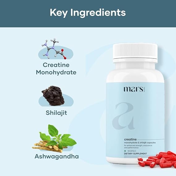 Mars Micronized Creatine Monohydrate Caps: Powered with Shilajit (120 N) | Good Health Company - Pack of 1