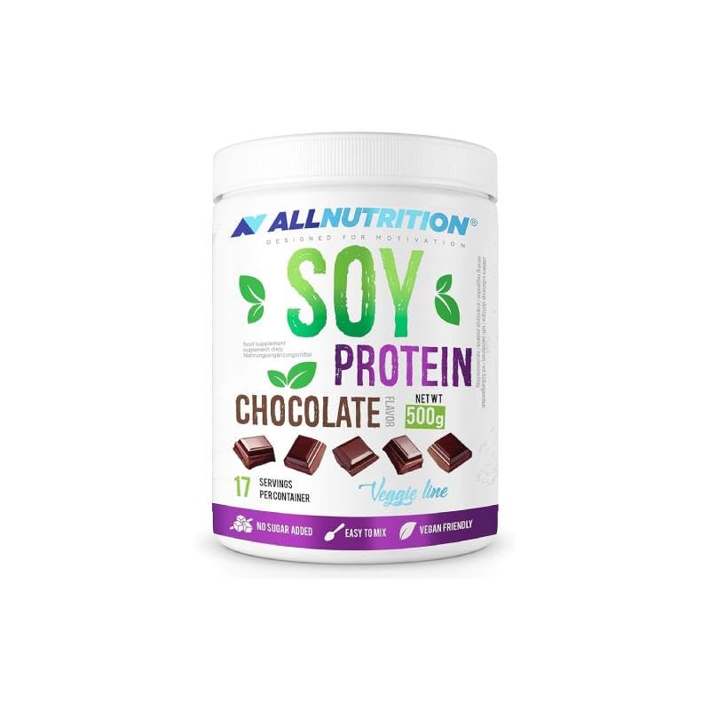 ALLNUTRITION Veggie Line Soy Protein Vegan Dietary Supplement Soy Protein Isolate for Athletes No Sugar Sweetened with Xylitol 500g Package 17 Servings Chocolate