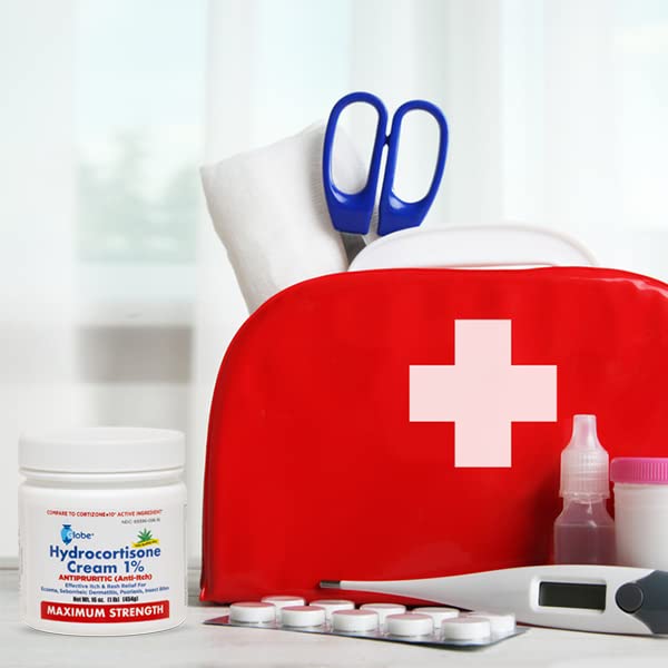 [Australia] - Globe Hydrocortisone Maximum Strength Cream 1% w/Aloe, 16 oz, Anti-Itch Cream for Redness, Swelling, Itching, Rash, Bug/Mosquito Bites, Eczema, Hemorrhoids & More, 16 oz Jar 