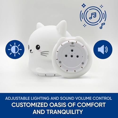 [Australia] - Mindfulness 'Breathing Kitty' | 4-7-8 Guided Visual Meditation Breathing Light | 3 in 1 Device with Night Light & Noise Machine for ADHD Anxiety Stress Relief Sleep - Gift for Kids Adult Women Men 