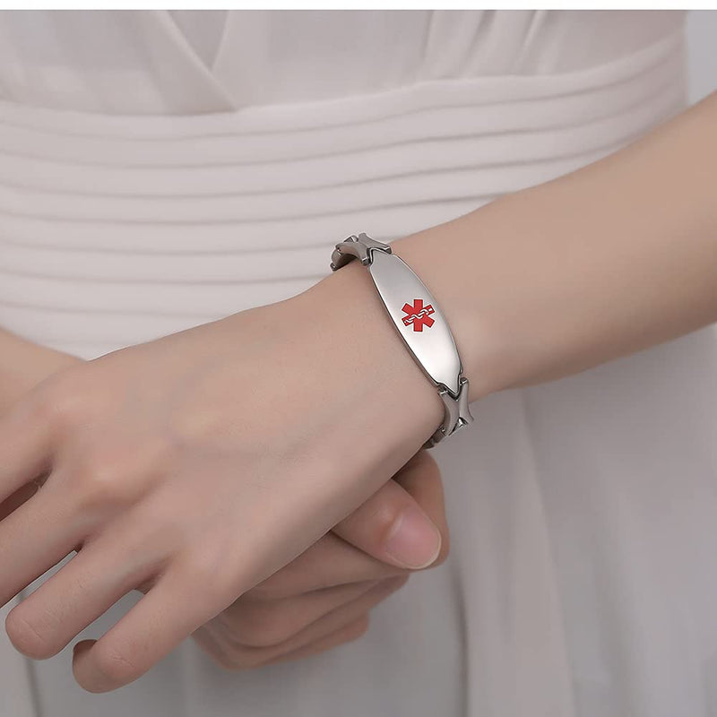 [Australia] - LinnaLove Personalized Medical Alert Bracelets for women Fashion Stainless Steel Emergency Medical Bracelets w/Free Engraving (7.5) type 2 diabetes 