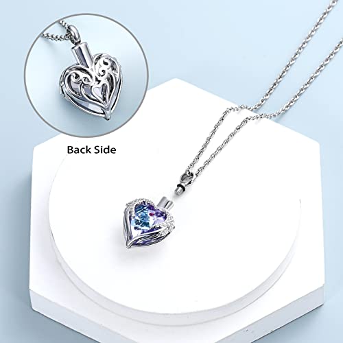 shajwo Angel Wing Heart Urn Necklace for Ashes Silver-Purple