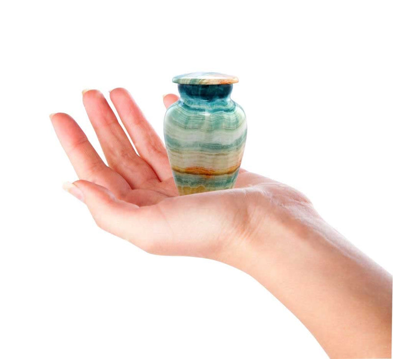 [Australia] - Small Keepsake Cremation Urns for Human Ashes - Marble Finish Metal Keepsake Urn - Mini Cremation Urn for Pet Ashes - Handcrafted Memorial Urn - Funeral Urns with Velvet Bag (Blue Marsh) Blue Marsh 