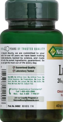 [Australia] - Nature's Bounty Lutein Pills, Eye Health Supplements and Vitamins, Support Vision Health, 20 mg, 40 Softgels 20mg 40 Count (Pack of 1) 
