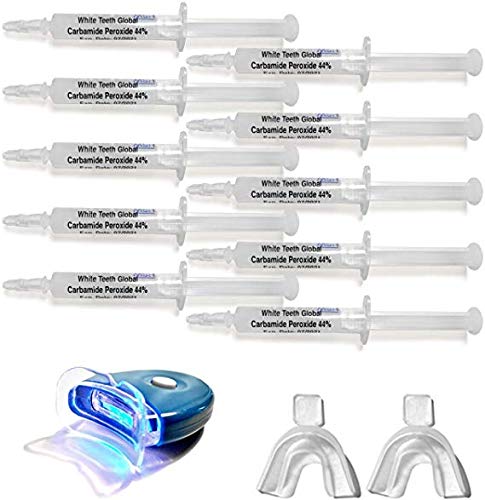 [Australia] - Very Strong 44% WTG Carbamide Peroxide 10 Syringes (3cc) of Teeth Whitening Gel - 1 LED Accelerator Light - 2 Trays - 1 Shade Guide -Instructions Sheet - May Cause Sensitivity and Gum Irritation 
