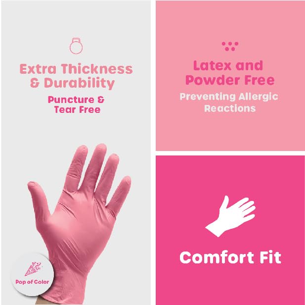[Australia] - [100 Count] Pink Nitrile Disposable Gloves - | Latex Free and Rubber Free | Non-Sterile Powder Free Gloves Medium 100 Count 