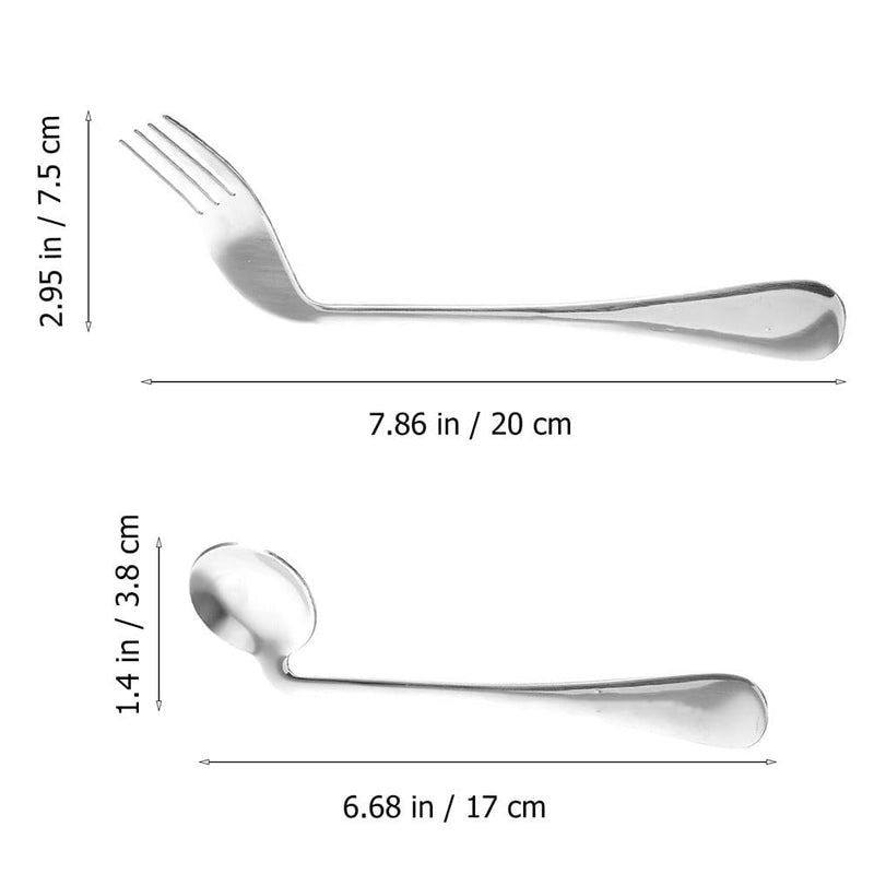 [Australia] - Curved Fork Spoon 1 Set of Angled Fork and Spoon Stainless Steel Elderly Left Handed Anti Shake Eating Utensils Self-feeding Learning Bendable Handle Silverware Angled 