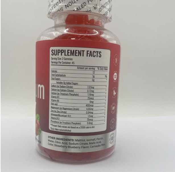 Calcium Magnesium Zinc Gummies & Vitamin D3,B6,B12,Immune & Supporting Bone Health Calcium Magnesium Supplement for Women Men,Sugar-Free Vegan Raspberry Flavor 90 Counts
