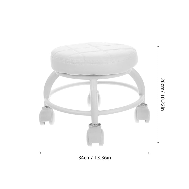 [Australia] - Low Rolling Stool with Wheels PU Leather Low Stool Modern Round Roller Seat for Manicure, Mechanic,Home Office White 