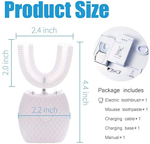 Ultrasonic Automatic Toothbrush for Adult, 360° Electric Sonic Toothbrush Teeth Whitening Kit with Automatic Timer, Wireless Charging Washable Travel Or Home (White, 1) White 1 Count (Pack of 1)