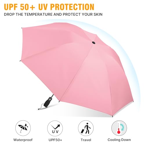 G4Free UPF 50+ UV Protection Travel Umbrella 46 Inch 46 Inch Reverse Windproof Umbrella for Sun&Rain
