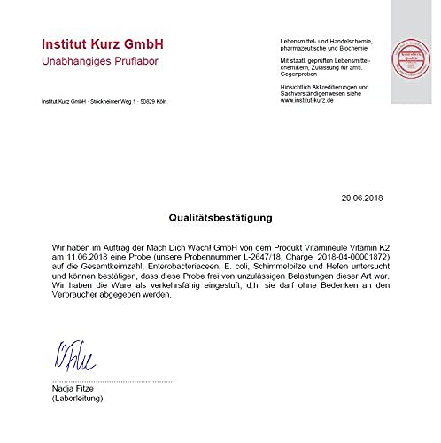 [Australia] - Vitamin K2 MK7 All Trans capsules - 200µg - high dosage - quality from Germany - vegan - laboratory tested - without additives - made from flower oil - 100% All Trans - without soy - Vitamineule® 