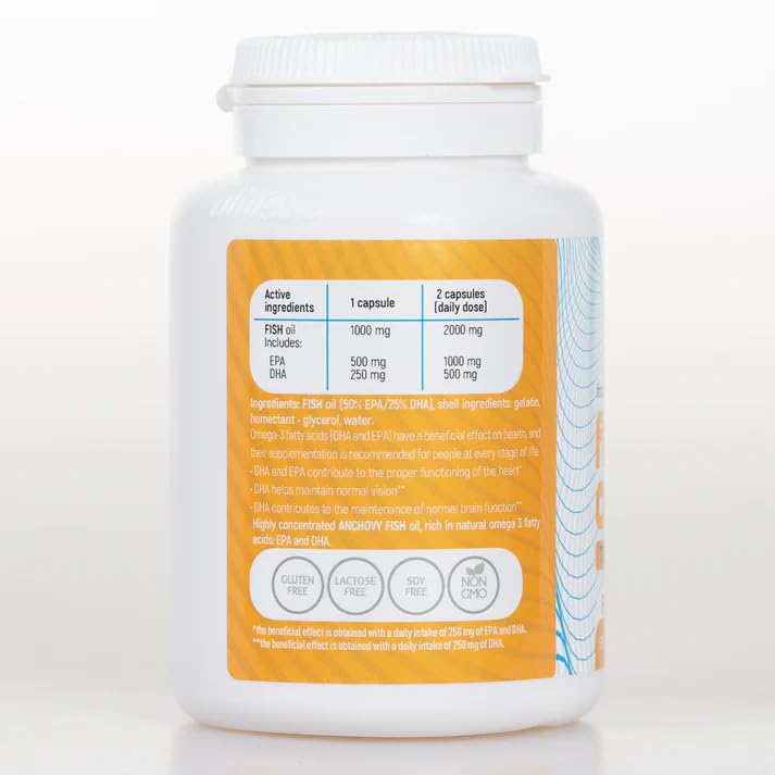 Aliness Fish Omega 3 Forte, Triglycerides 500mg EPA/250mg DHA, 60 Softgel Capsules, Fish Oil Supplement, Gluten Free, Lactose Free, Soy Free, Essential Fatty Acids